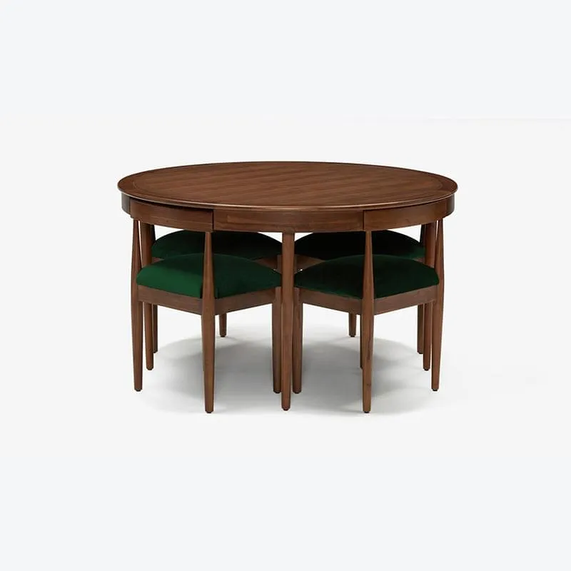 Alice 4 Seater Wooden Round Dining Table Sets with 4 Cushioned Chairs