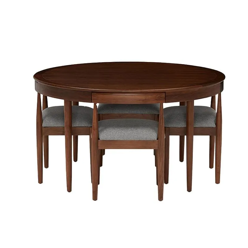Alice 4 Seater Wooden Round Dining Table Sets with 4 Cushioned Chairs