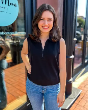 Black Boxy Half-Zip Tank Top