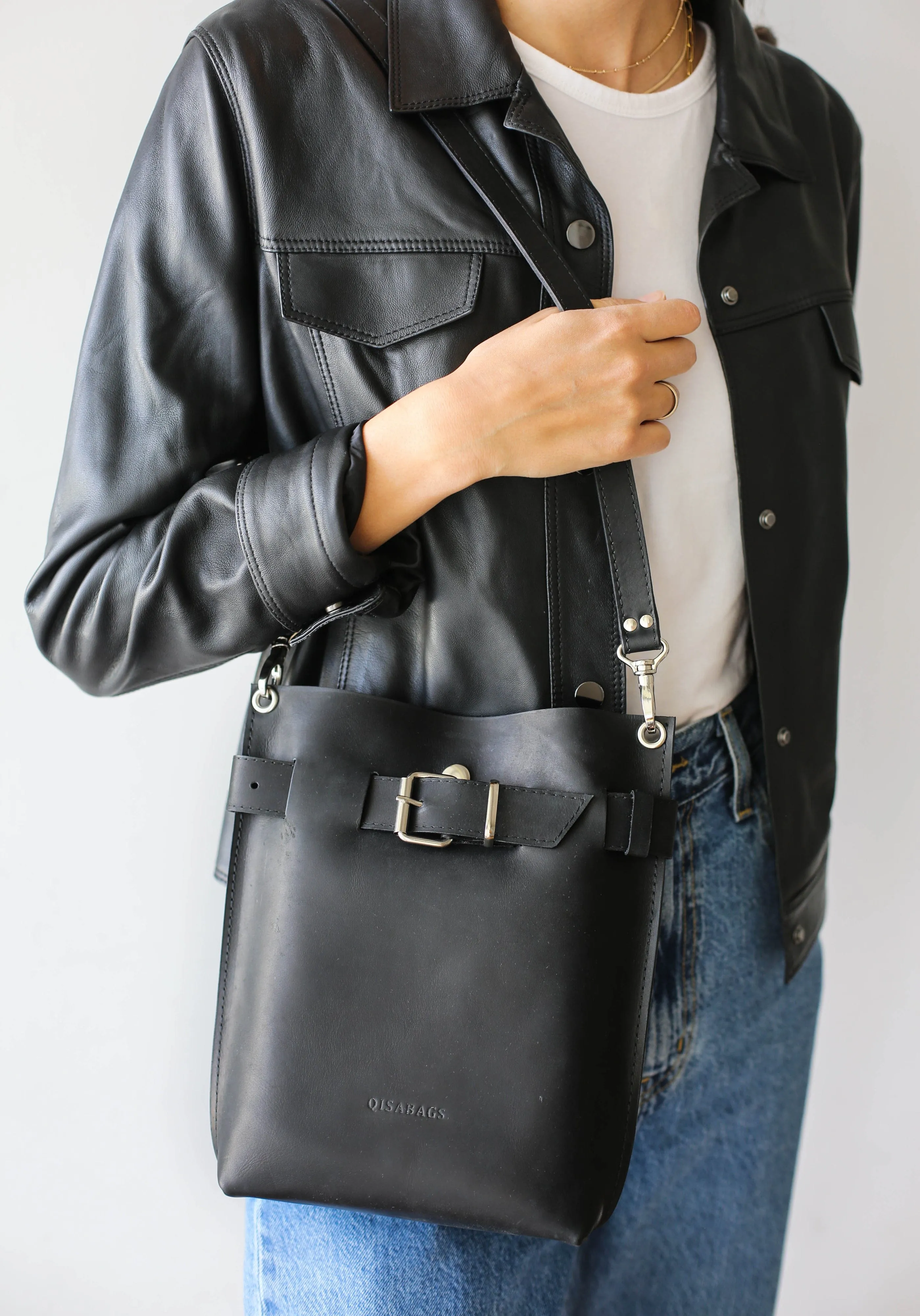 Black Leather Bag / Silver Hardware