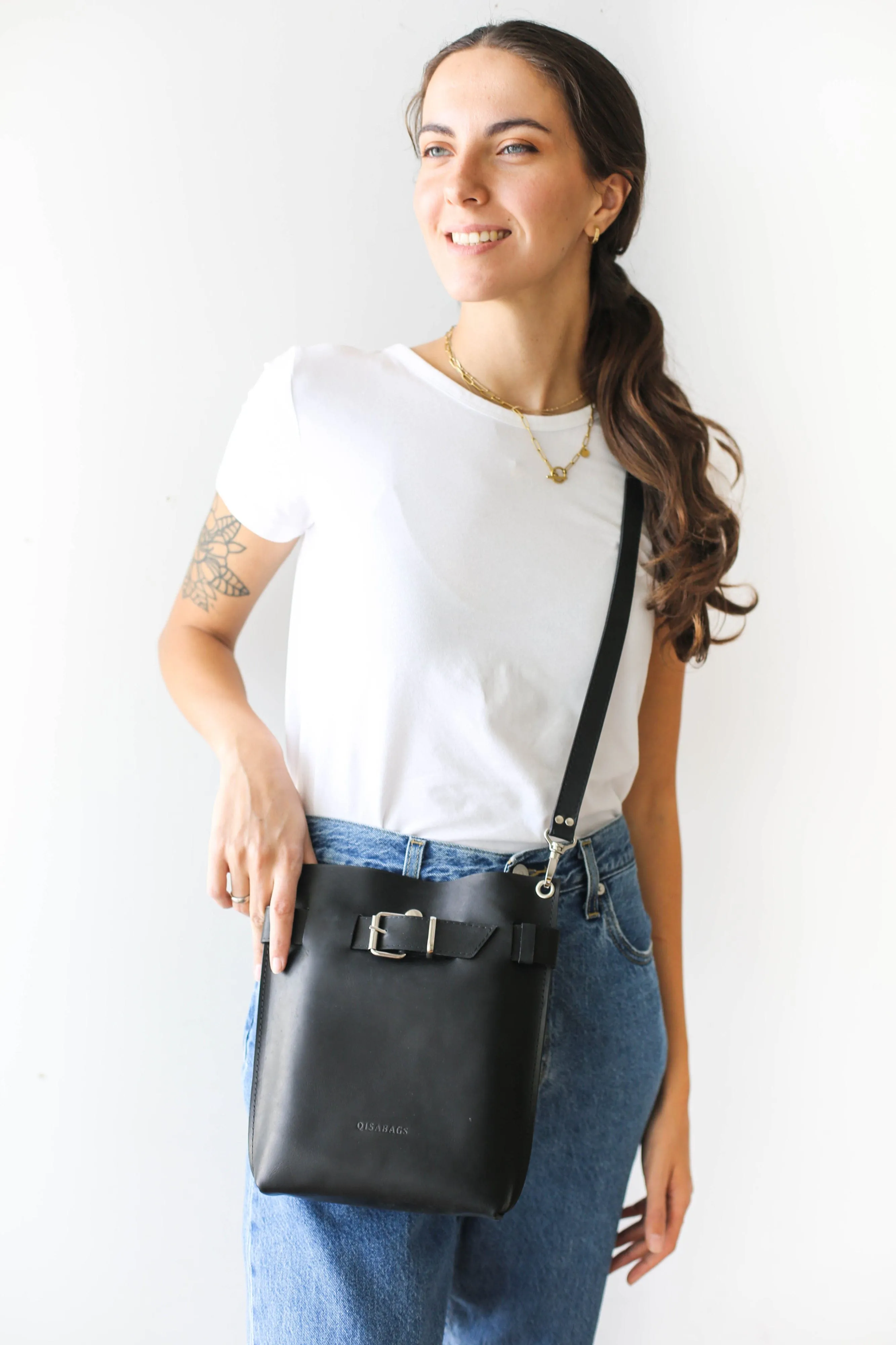 Black Leather Bag / Silver Hardware