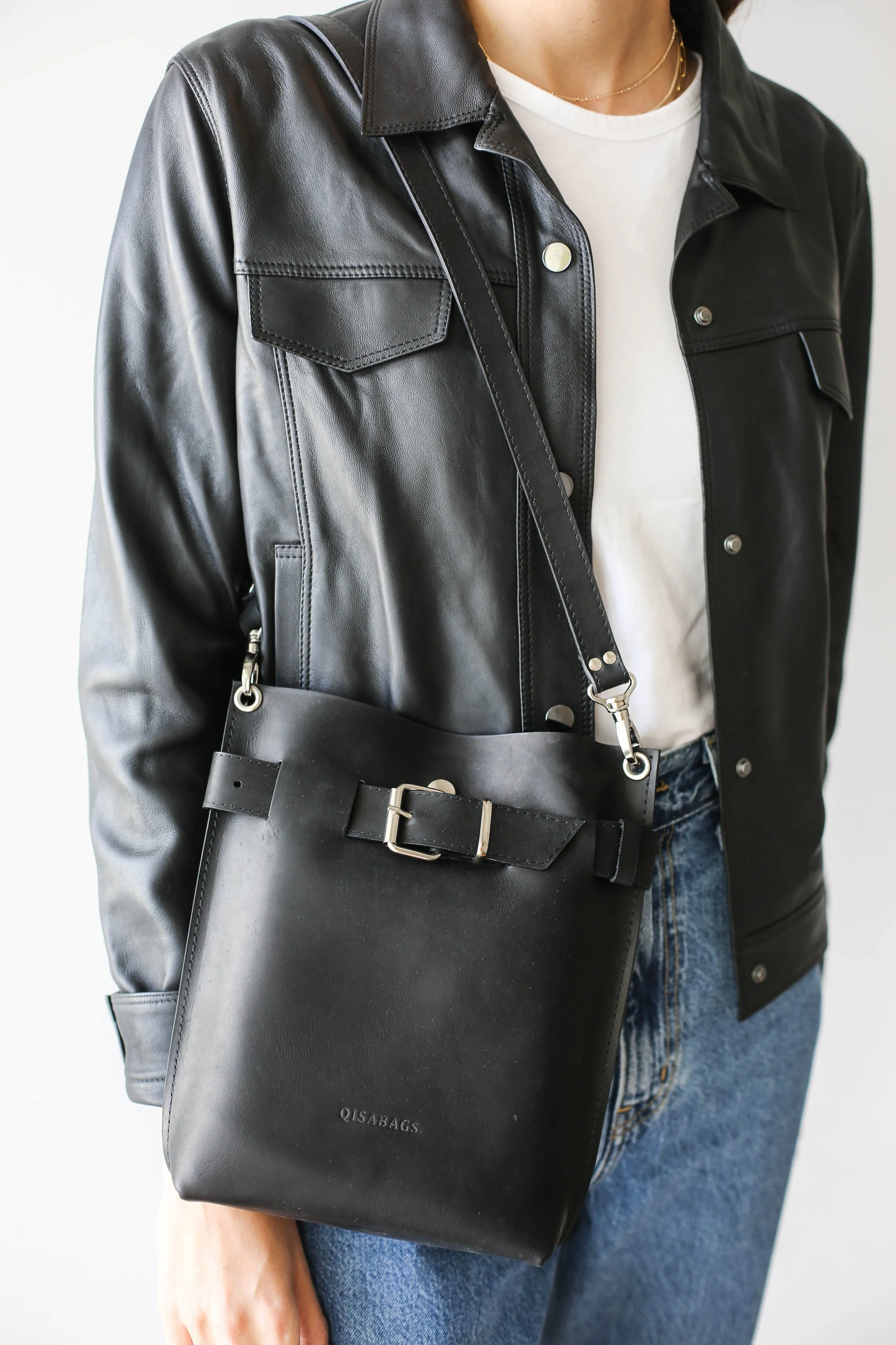 Black Leather Bag / Silver Hardware