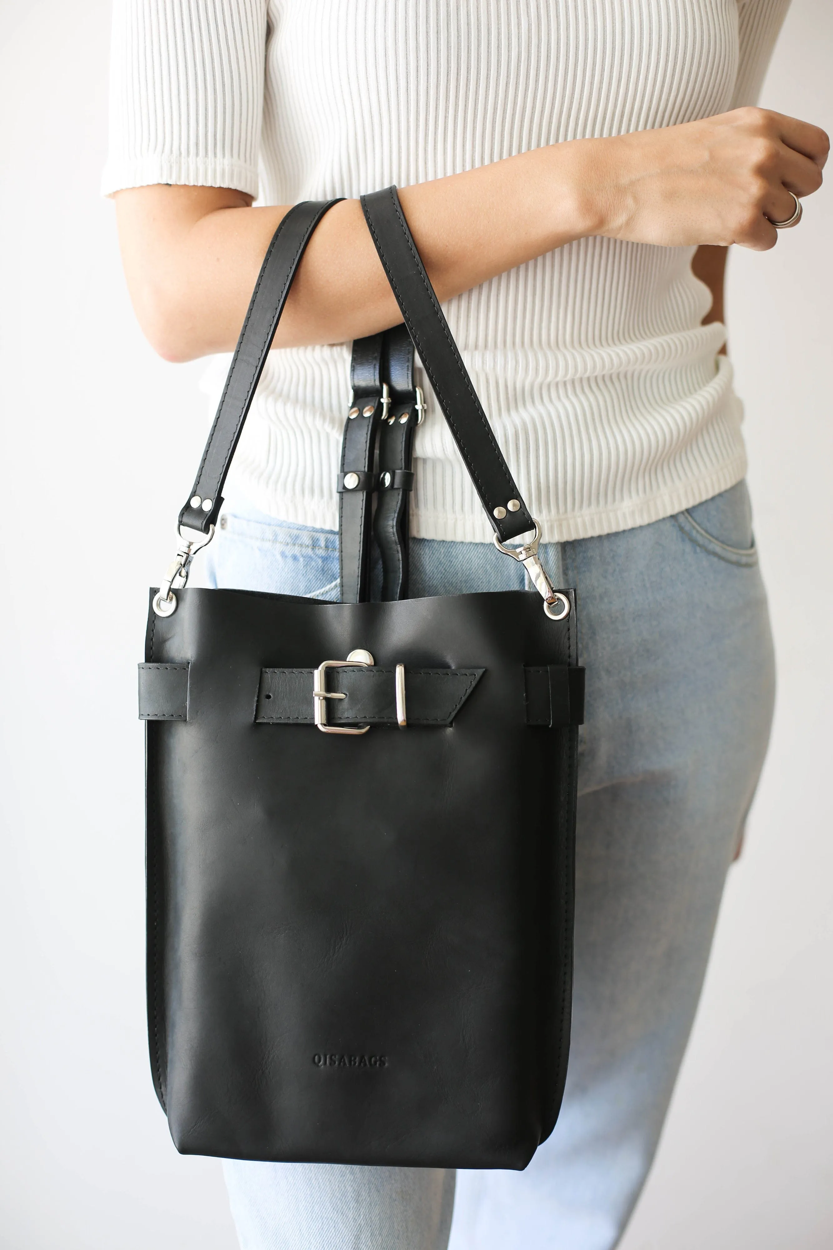 Black Leather Bag / Silver Hardware