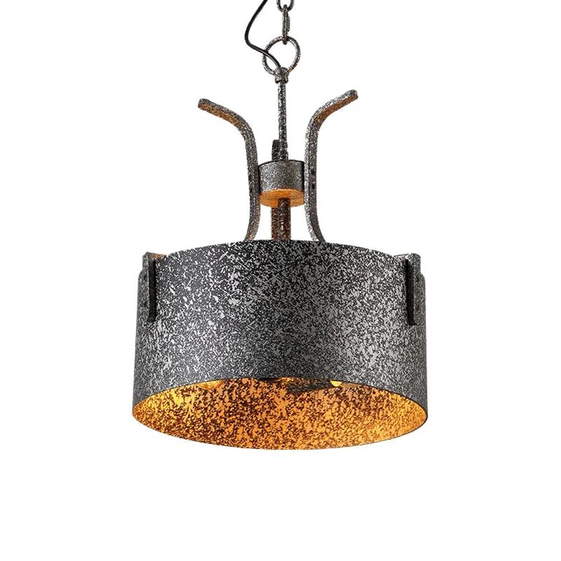 Black Metal Pendant Lamp with Elk, Vintage Chandelier Light Fixture - 3-Light Drum Shade, 12.5"/20" Wide