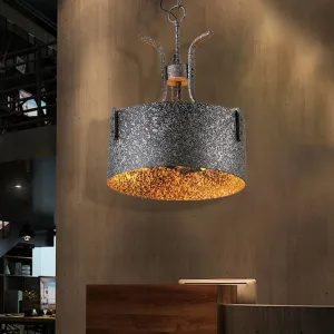 Black Metal Pendant Lamp with Elk, Vintage Chandelier Light Fixture - 3-Light Drum Shade, 12.5"/20" Wide