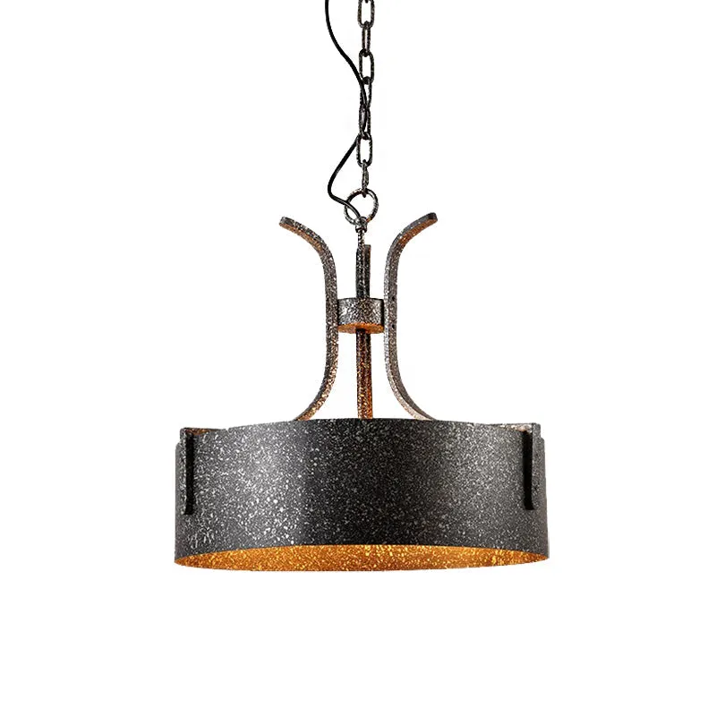 Black Metal Pendant Lamp with Elk, Vintage Chandelier Light Fixture - 3-Light Drum Shade, 12.5"/20" Wide