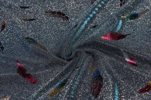Blue Quirky Printed Glitter Knit Polyester Fabric