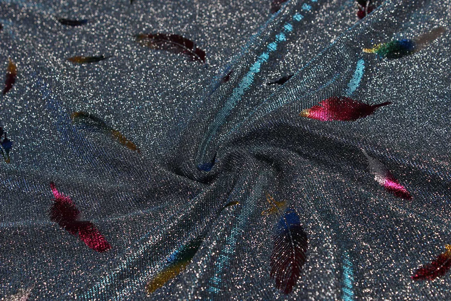 Blue Quirky Printed Glitter Knit Polyester Fabric