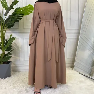 Chic and Modest: Muslim Fashion Hijab Dubai Abaya Long Dresses with Sashes for Women