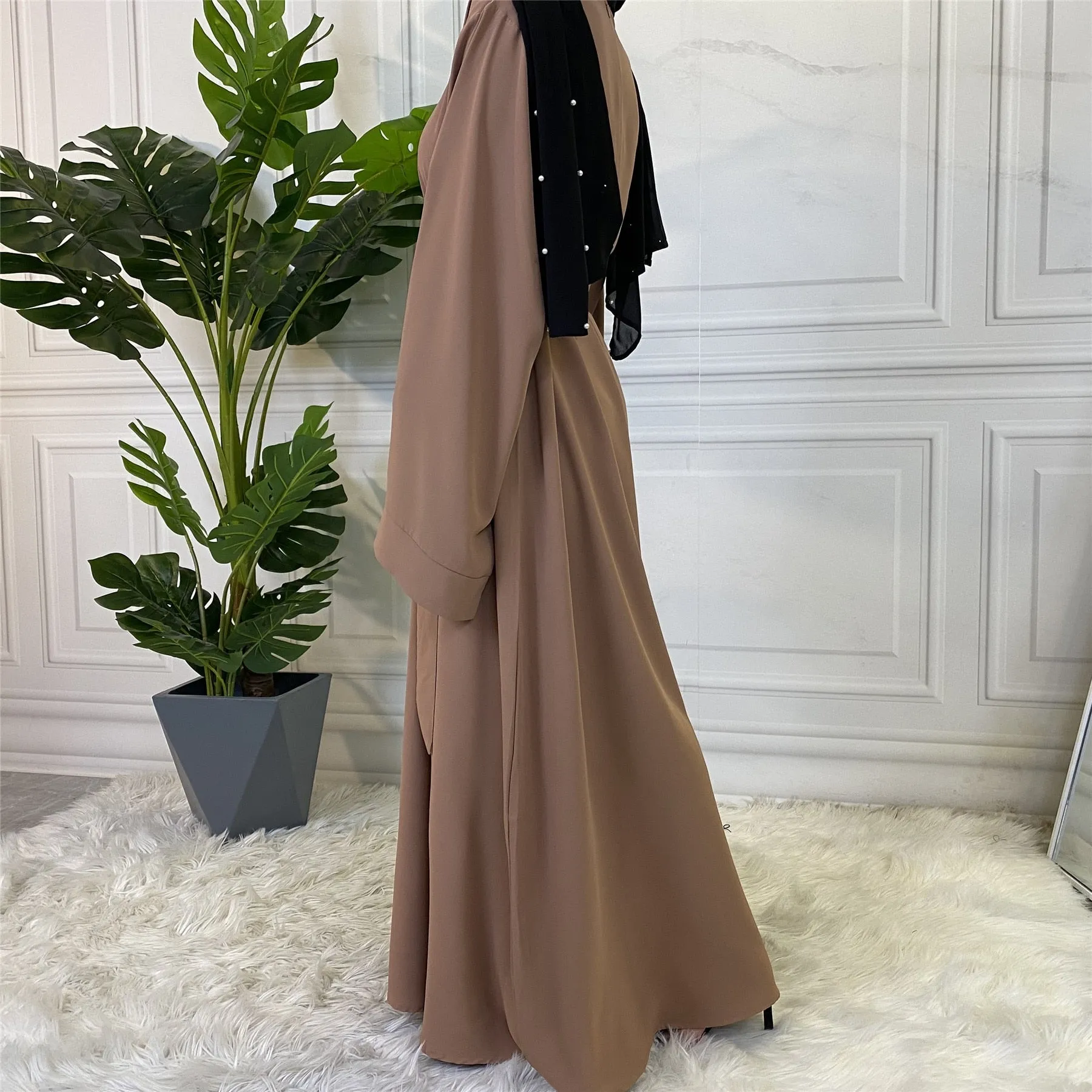 Chic and Modest: Muslim Fashion Hijab Dubai Abaya Long Dresses with Sashes for Women