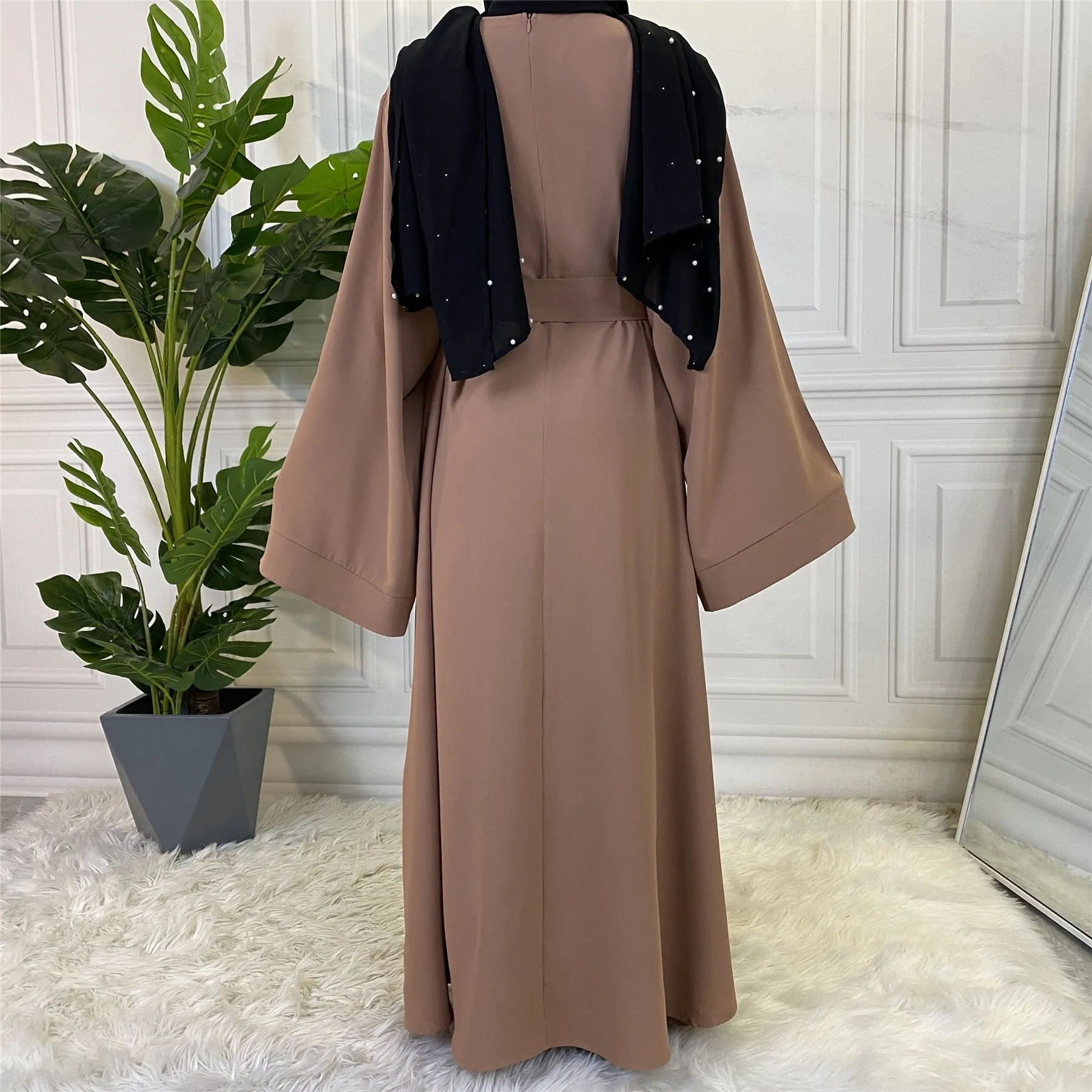 Chic and Modest: Muslim Fashion Hijab Dubai Abaya Long Dresses with Sashes for Women