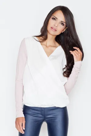 Chic Dual Tone Pleated Long Sleeve Top by Figl Design
