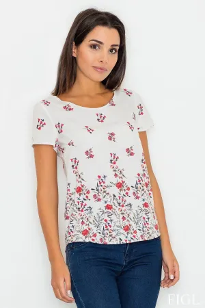 Chic Floral Short Sleeve Blouse in Stretchy Polyester Blend