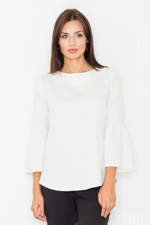 Chic Zip-Up Blouse with Elegant Three-Quarter Sleeves