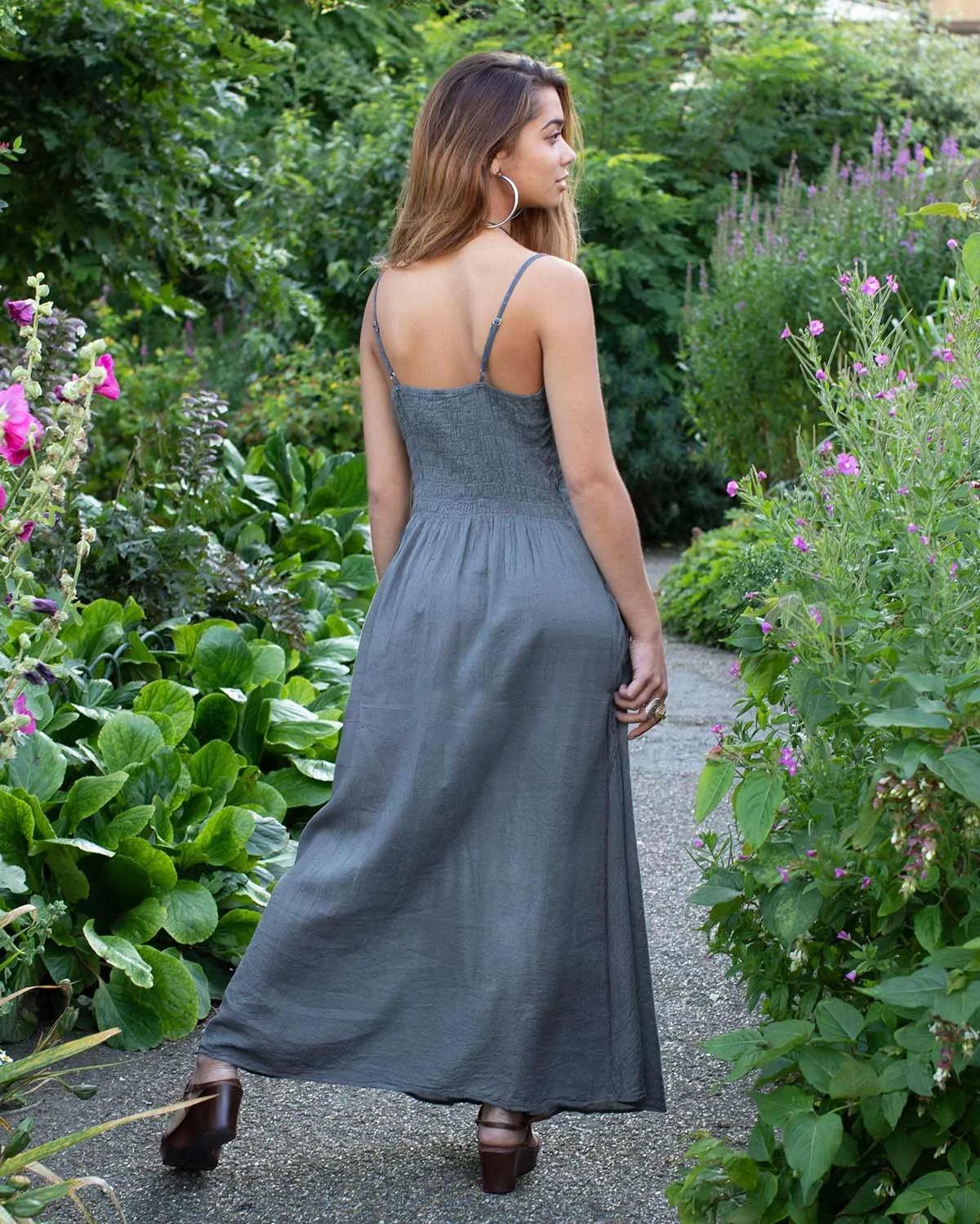 Cotton Two Leaves Dress Grey