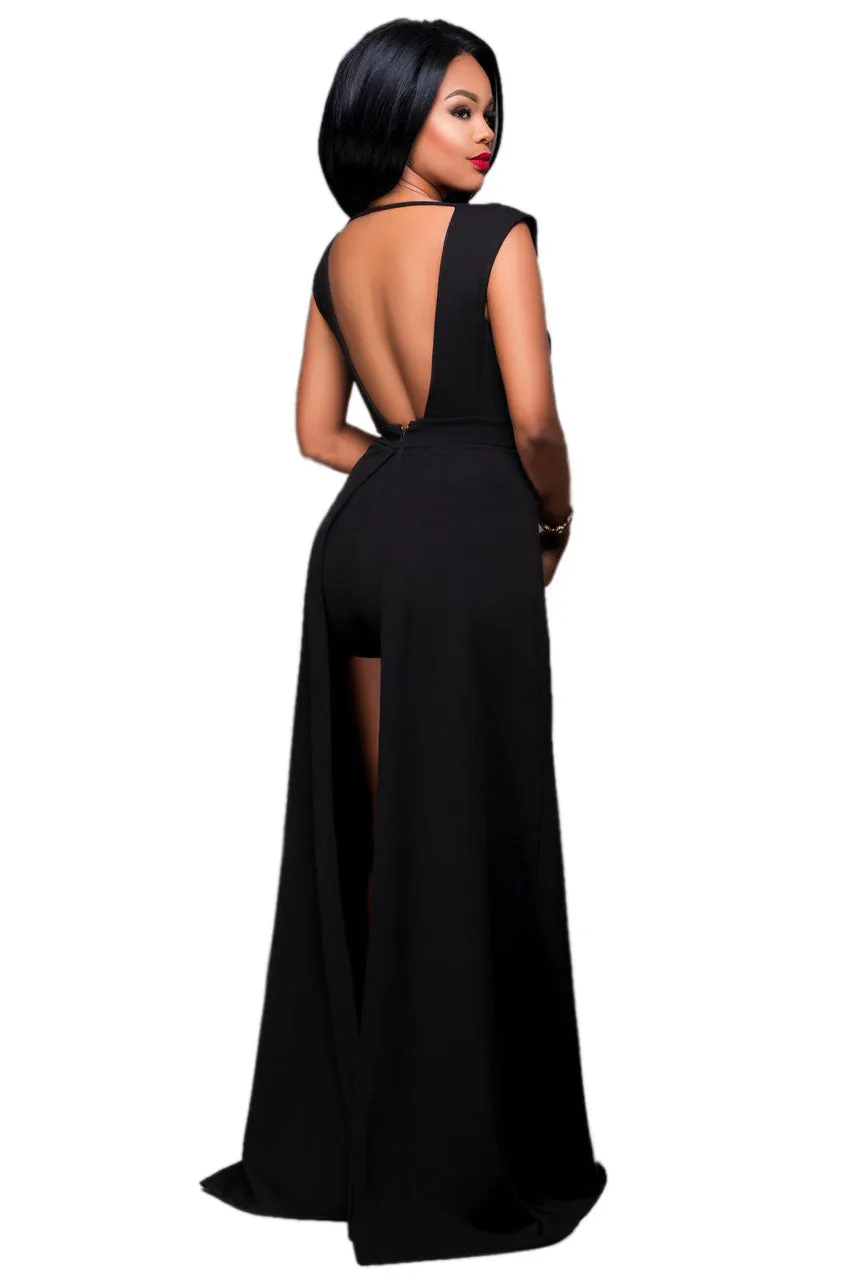 Deep V-neck Solid Color Split Irregular Dress