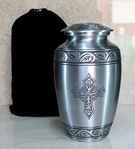 Esplanade Cremation Urn Memorial Container Full Size Standard Metal Urn Silver