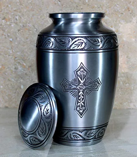 Esplanade Cremation Urn Memorial Container Full Size Standard Metal Urn Silver