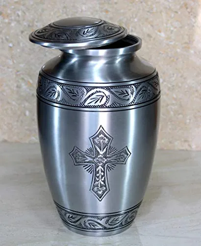 Esplanade Cremation Urn Memorial Container Full Size Standard Metal Urn Silver