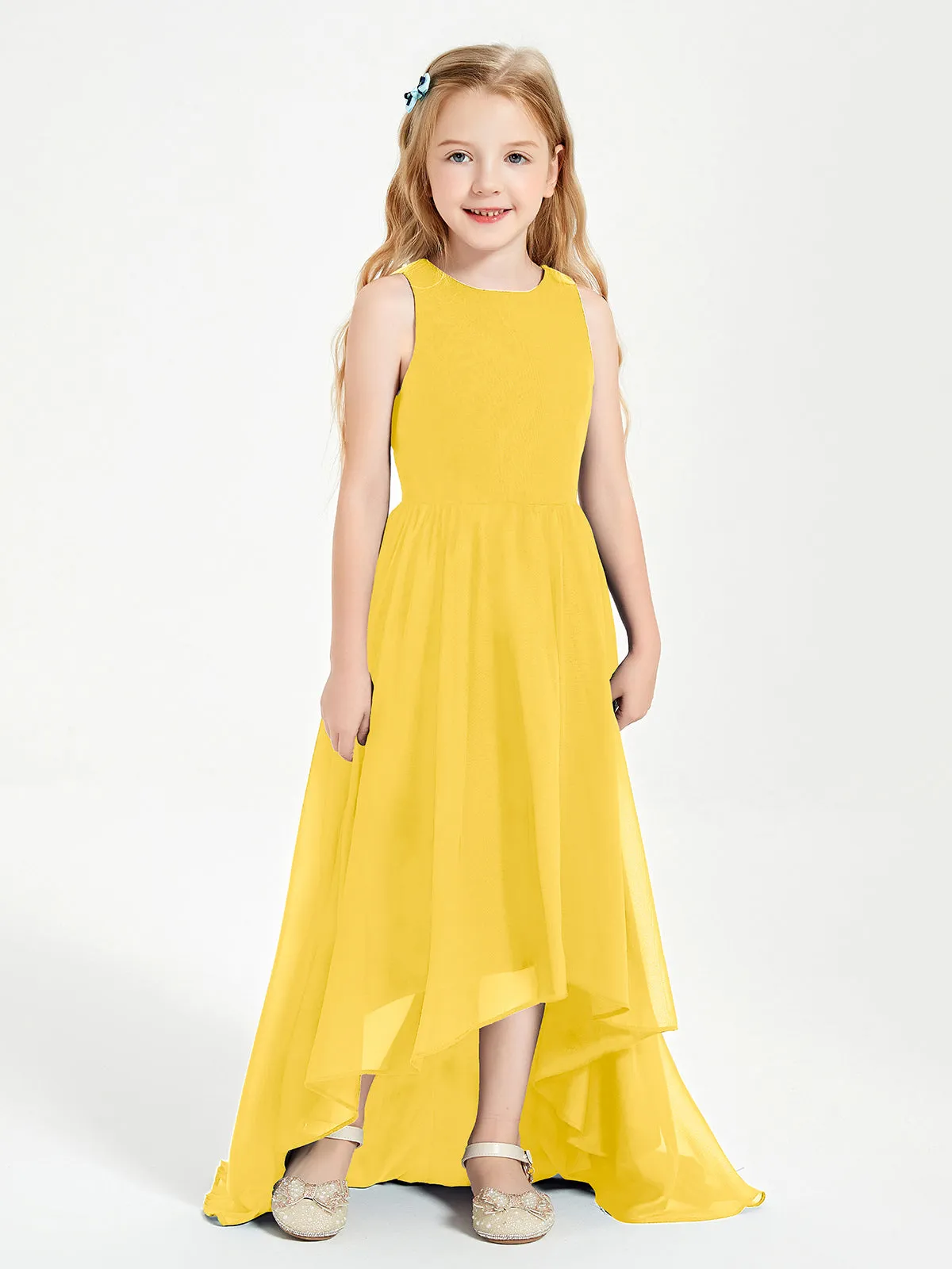 Exquisite Asymmetrical Junior Bridesmaid Dresses Scoop Neck Marigold