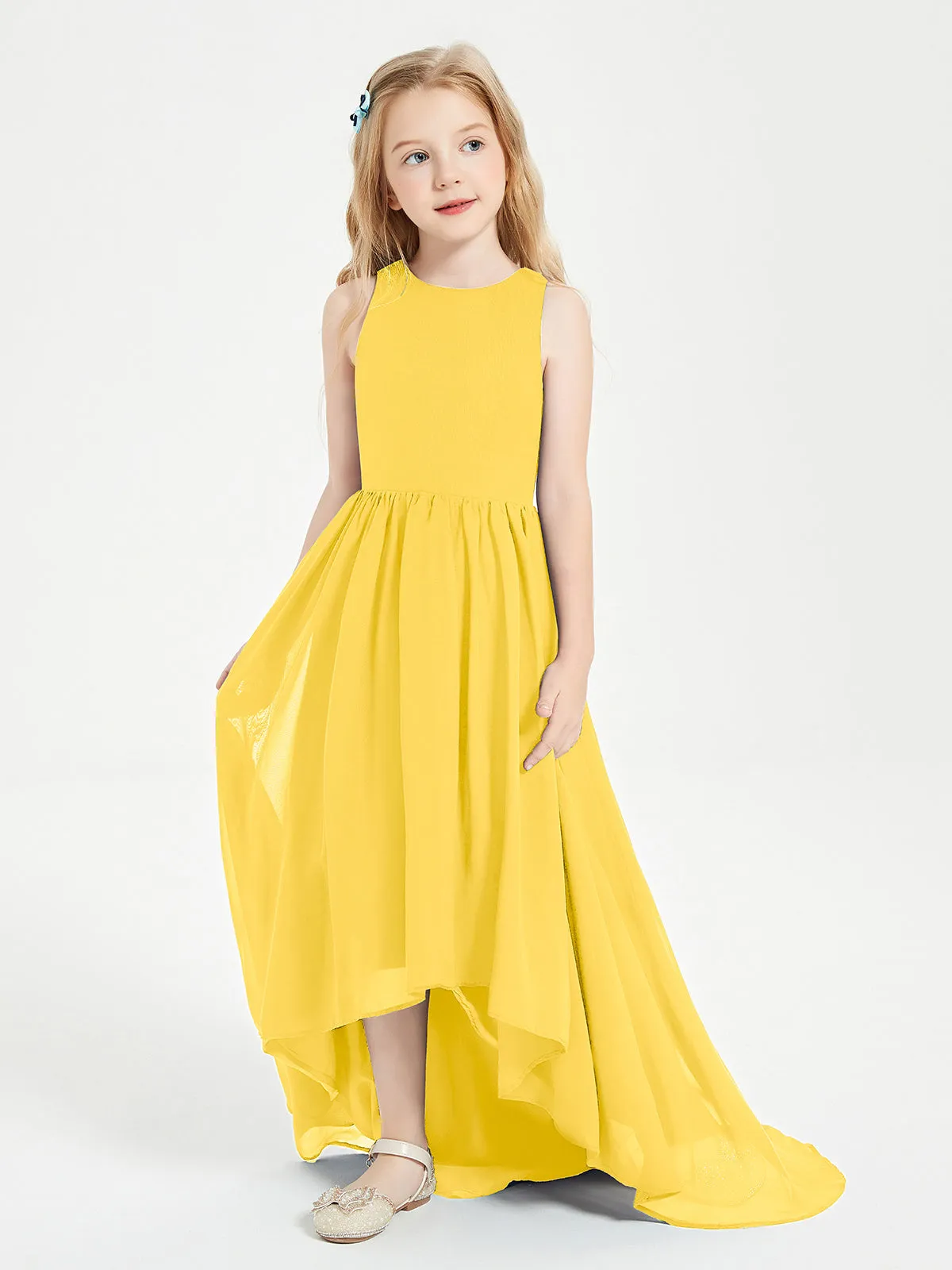 Exquisite Asymmetrical Junior Bridesmaid Dresses Scoop Neck Marigold