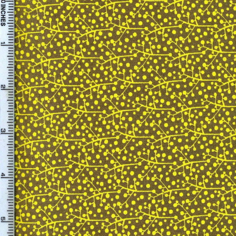 Fabric Editions Valencia Yellow Vines on Brown Cotton Prints