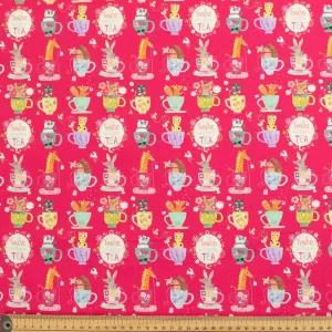 Fuchsia You're My Cup Of Tea Novelty Cotton Print
