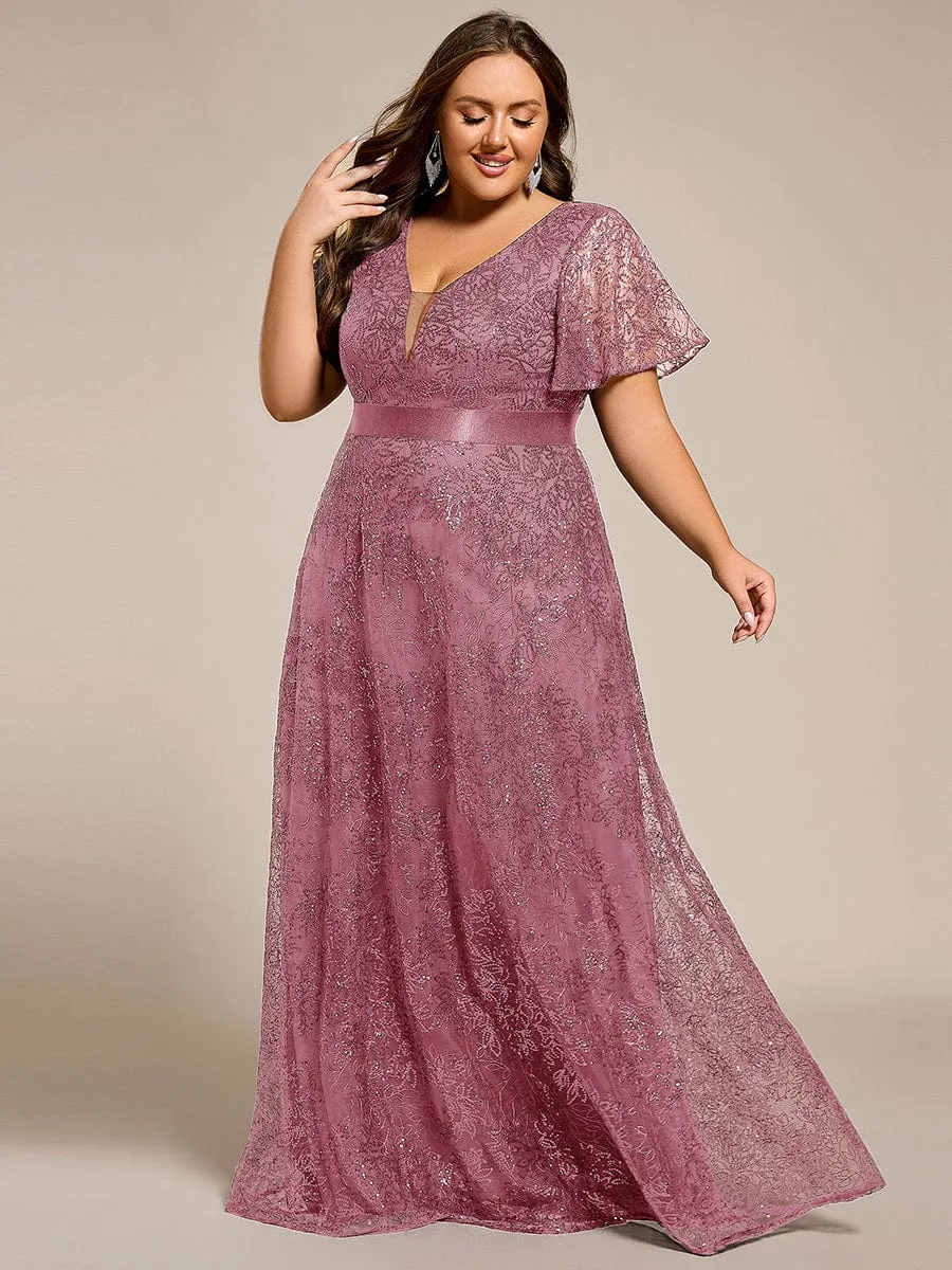 Illusion V-neck Sequin Maxi Evening Dress