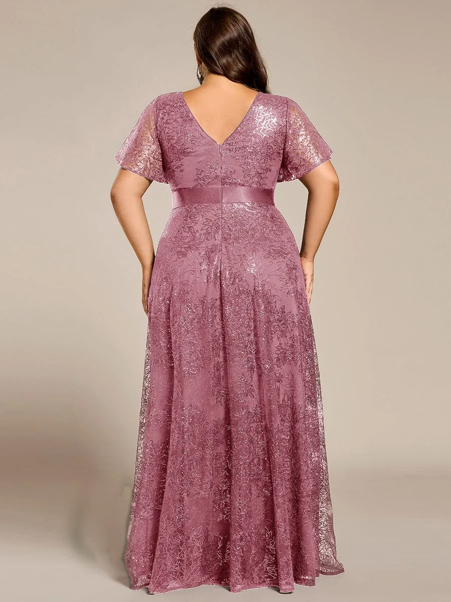 Illusion V-neck Sequin Maxi Evening Dress