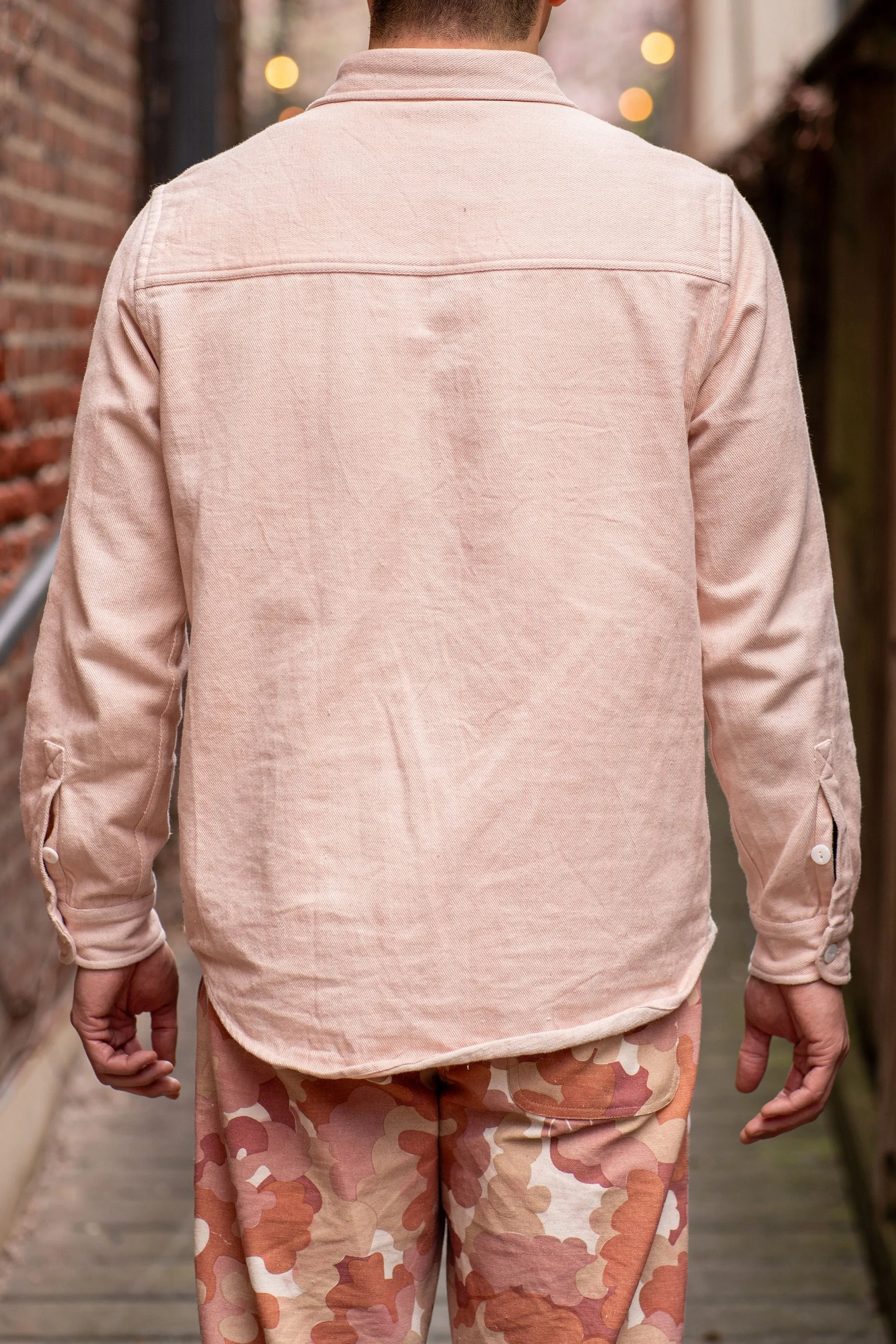 Indi   Ash LS Ames Workshirt - Sappanwood Pink Handwoven Denim