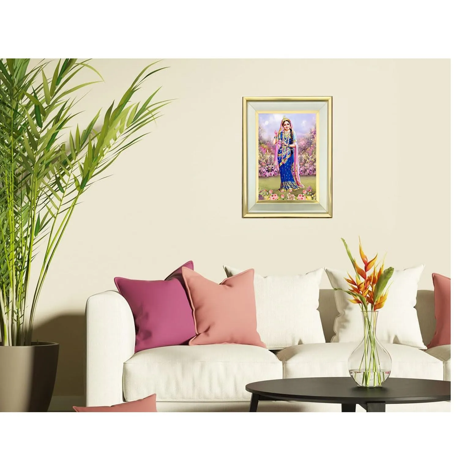 KKInt Radha Rani Ji Photo with Golden Frame, Devotional Wall Art, Wall Decor for Home or Office - (Size- 56.5L x 42W cm) Pack Of 1