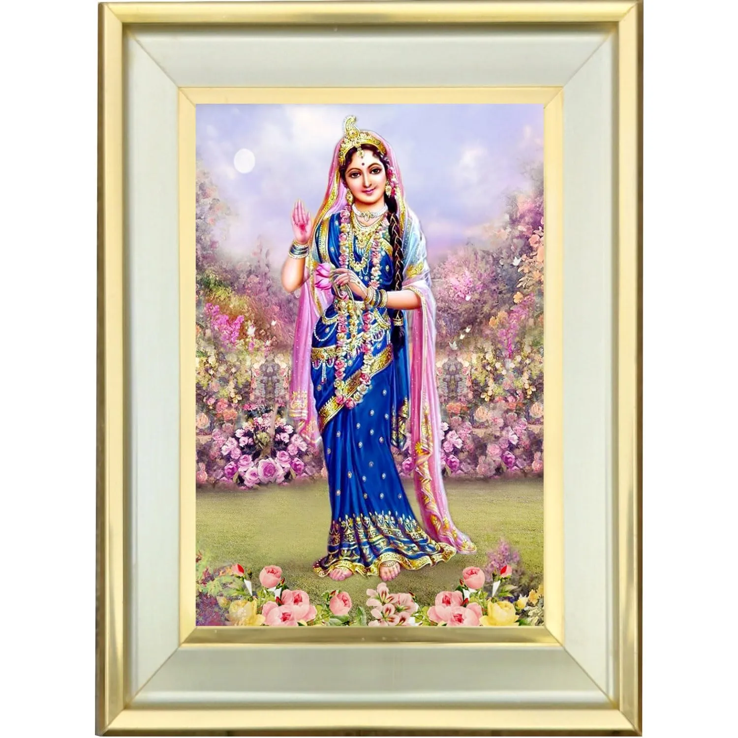 KKInt Radha Rani Ji Photo with Golden Frame, Devotional Wall Art, Wall Decor for Home or Office - (Size- 56.5L x 42W cm) Pack Of 1
