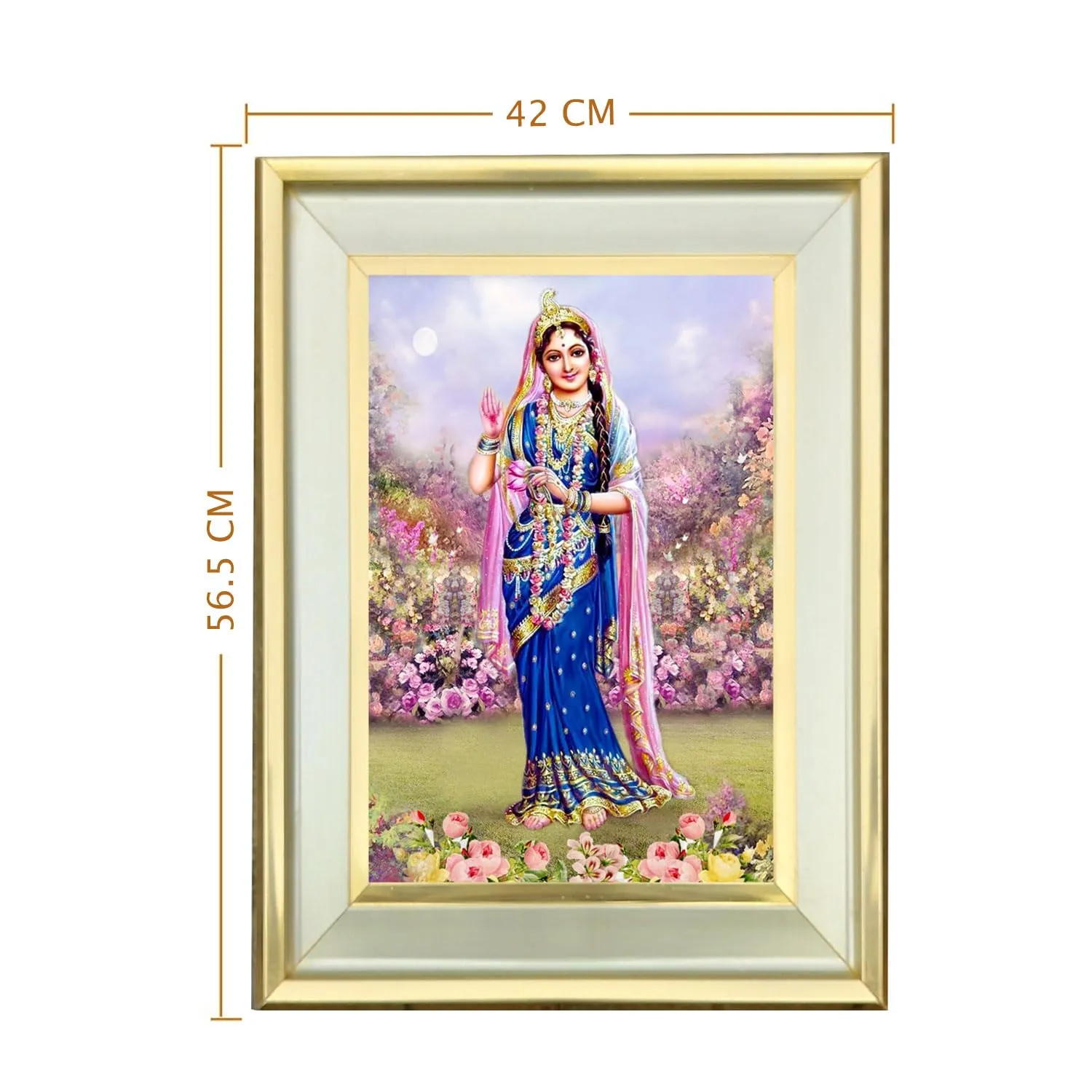 KKInt Radha Rani Ji Photo with Golden Frame, Devotional Wall Art, Wall Decor for Home or Office - (Size- 56.5L x 42W cm) Pack Of 1
