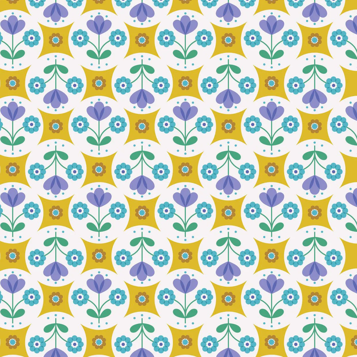 Lewis & Irene Flower Child Fab Floral Circles on Yellow Cotton Prints