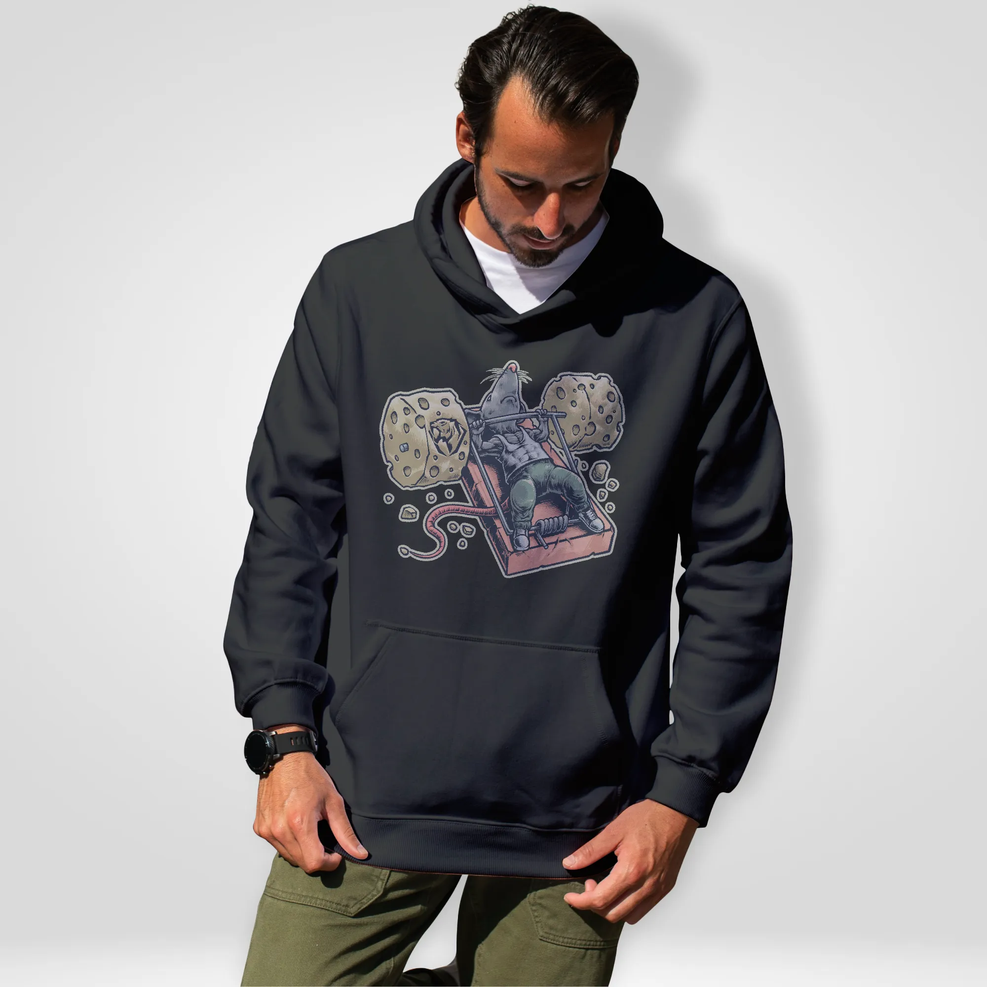 Mighty Mouse Benchpressing Hoodie (UK)