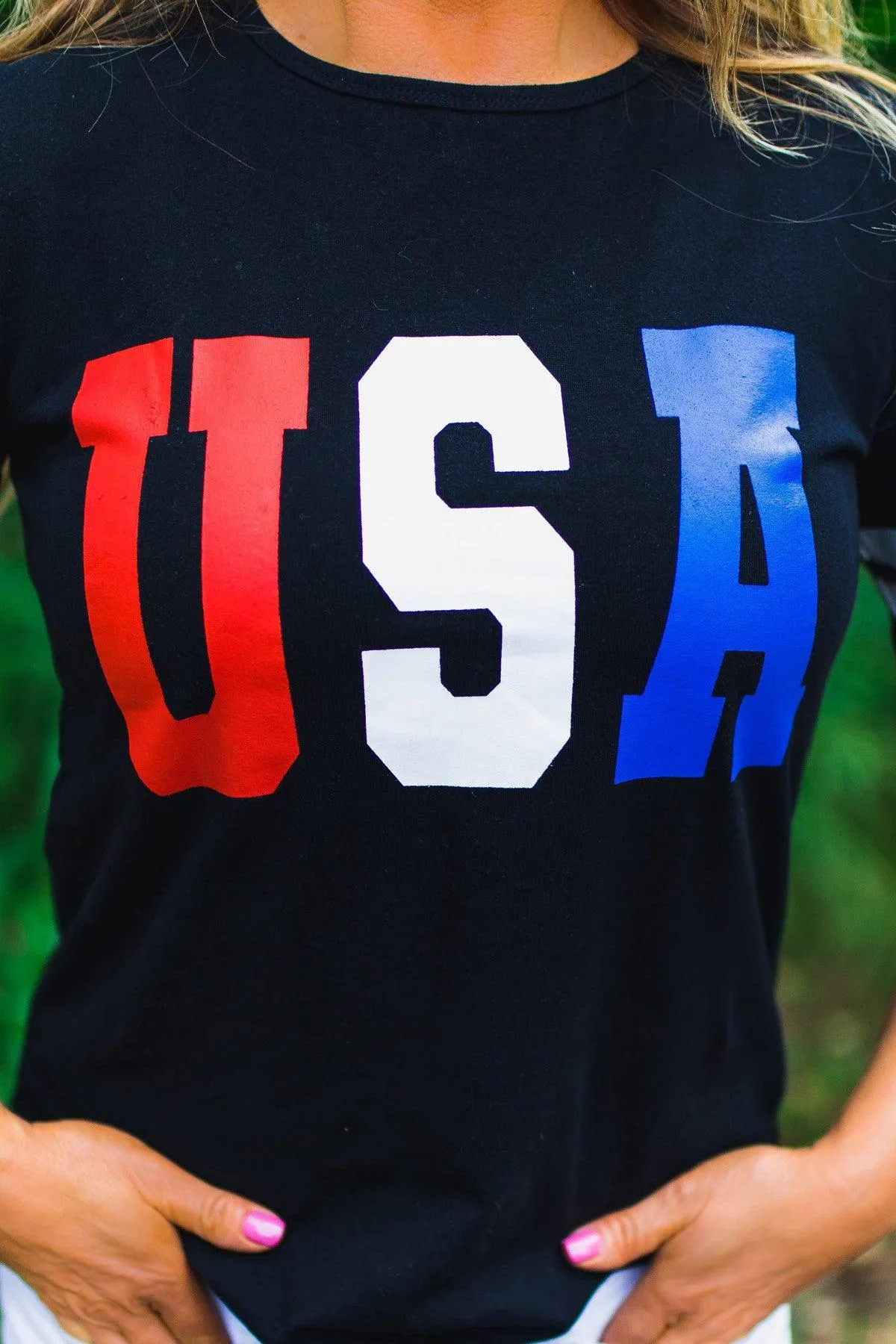 Mom & Me - USA Tie Top W/ Flag Embroidered Patch