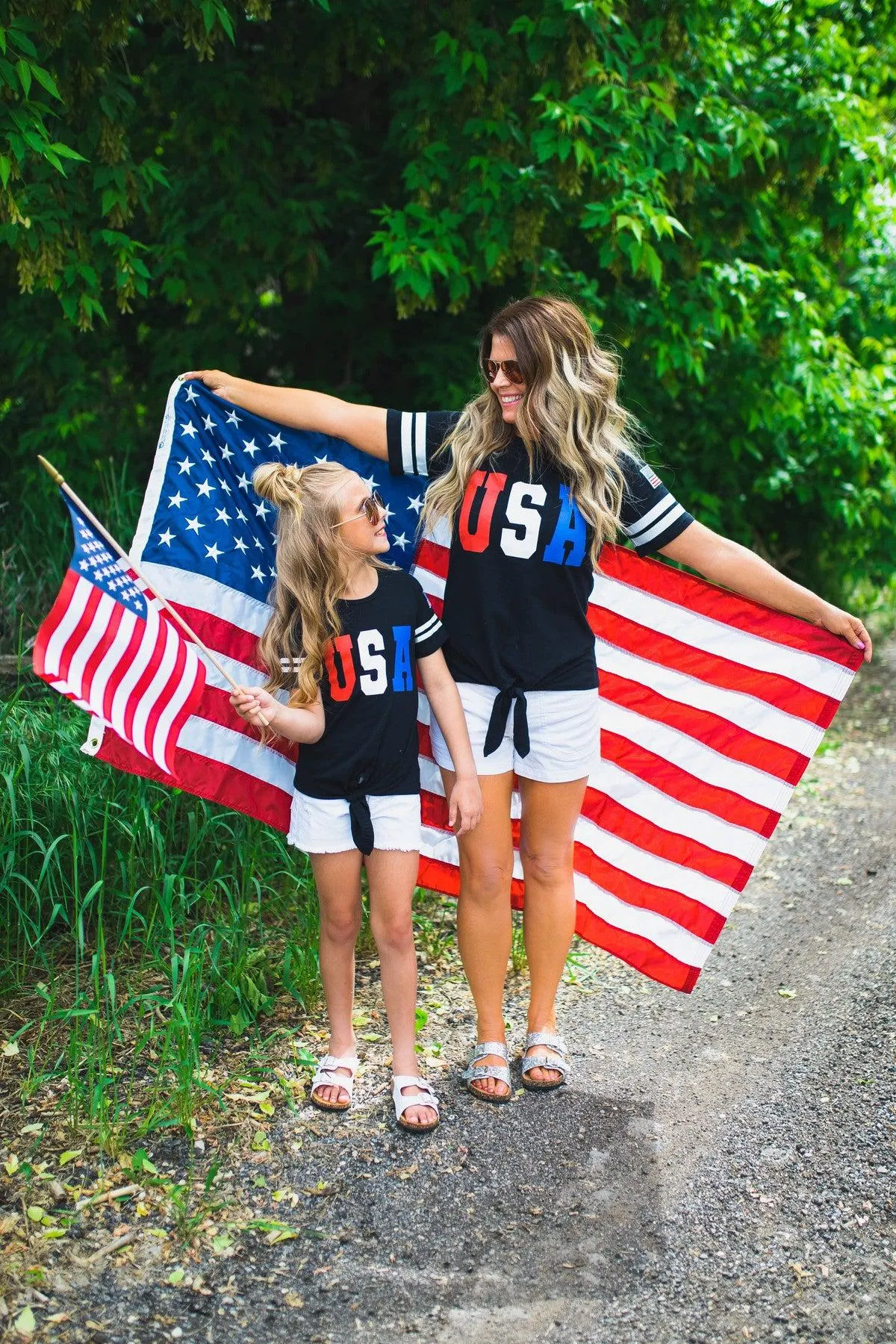 Mom & Me - USA Tie Top W/ Flag Embroidered Patch