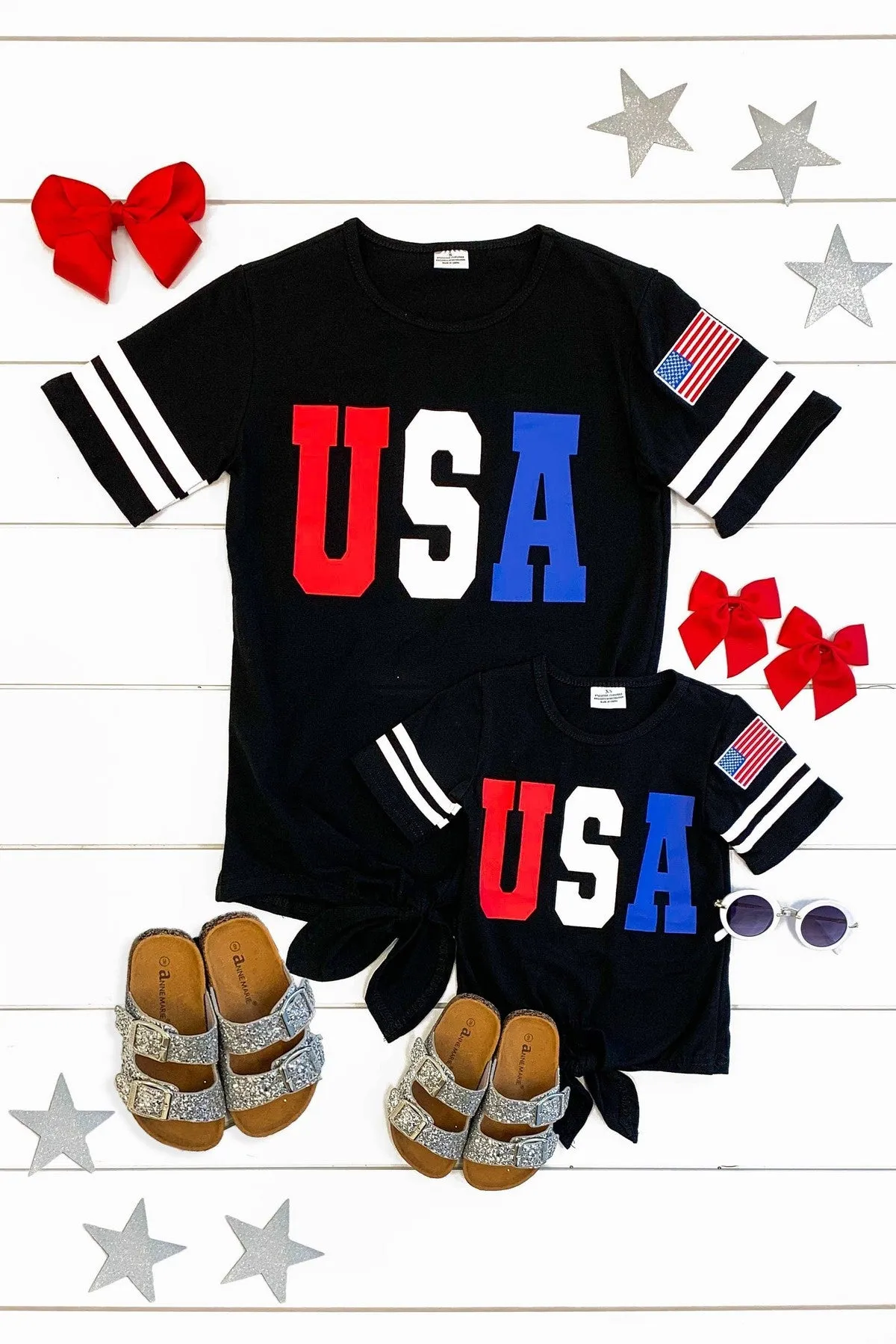 Mom & Me - USA Tie Top W/ Flag Embroidered Patch