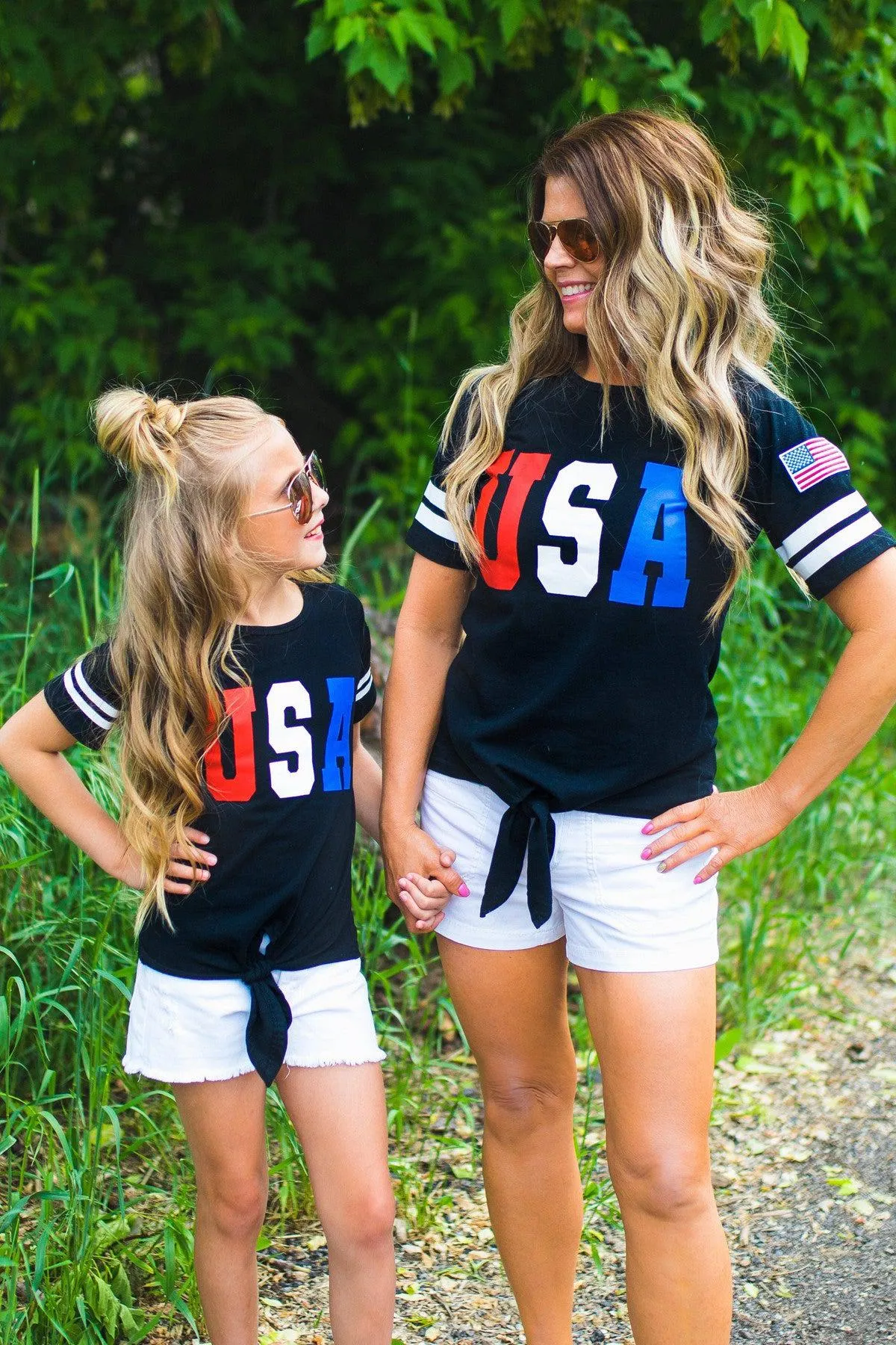 Mom & Me - USA Tie Top W/ Flag Embroidered Patch