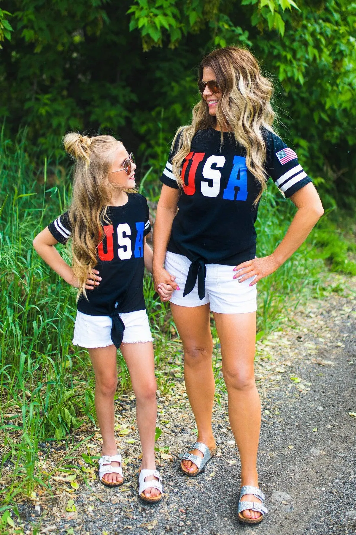 Mom & Me - USA Tie Top W/ Flag Embroidered Patch