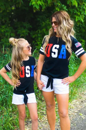 Mom & Me - USA Tie Top W/ Flag Embroidered Patch