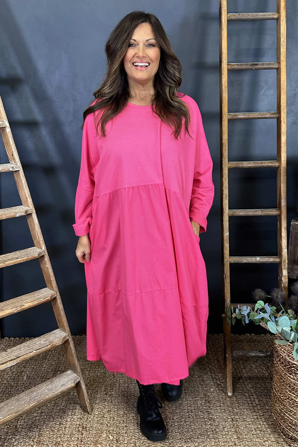 Nyala Cotton Dress Fuchsia