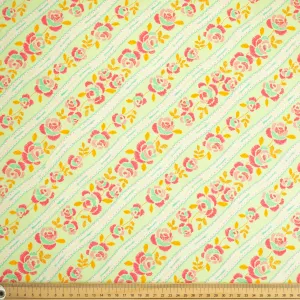 Red Floral & Lace White Stripes on Mint Cotton Prints