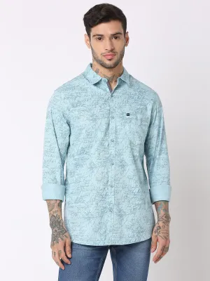 Spykar Men Aqua Cotton Slim Fit Printed Shirts