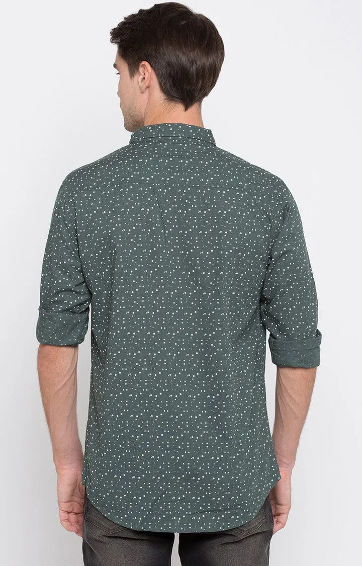 Spykar Men Green Printed Slim Fit Casual Shirt