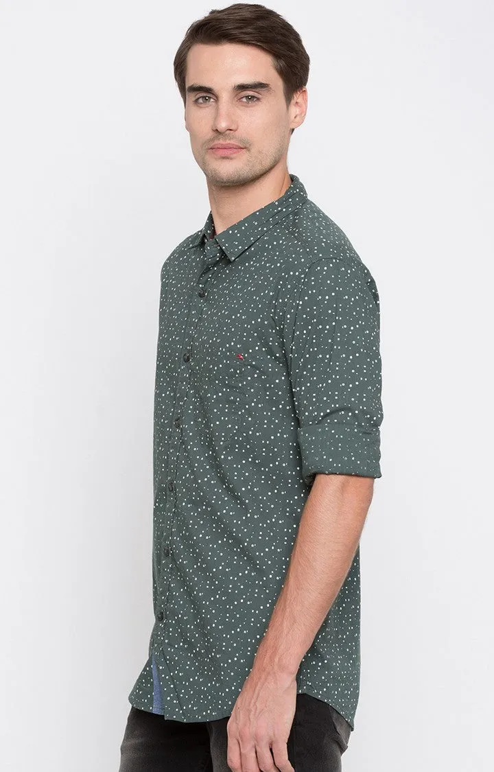 Spykar Men Green Printed Slim Fit Casual Shirt