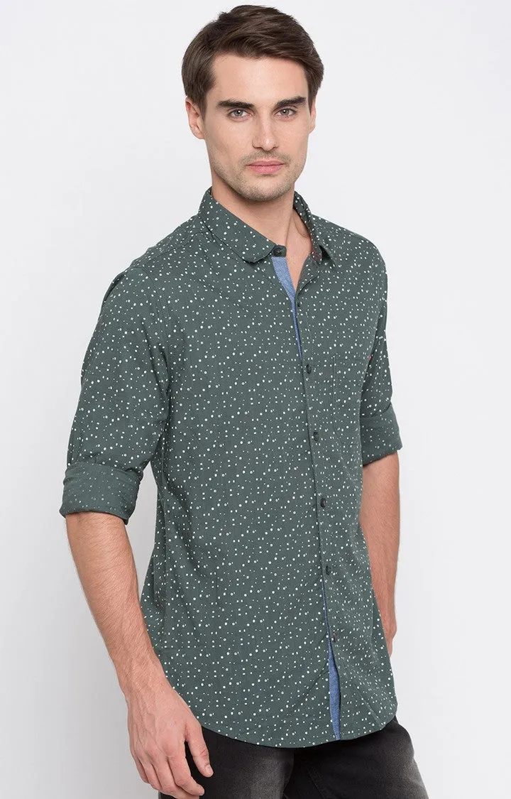Spykar Men Green Printed Slim Fit Casual Shirt
