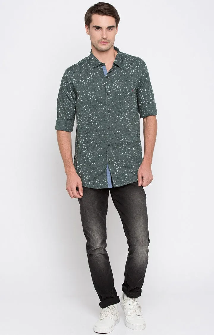 Spykar Men Green Printed Slim Fit Casual Shirt