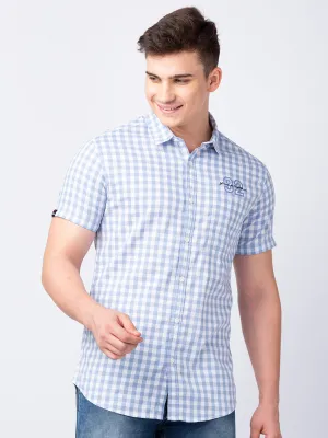 Spykar Men Silver Grey Cotton Slim Fit Checkered Shirt