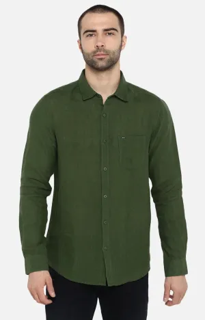 Spykar Men'S Green Linen Solid Casual Shirts